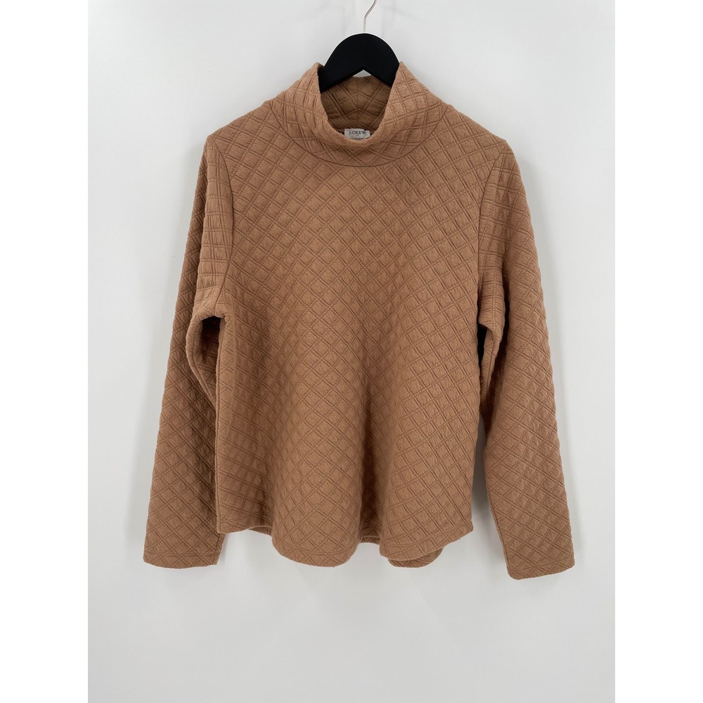 J.Crew Womens Camel Brown Quilted Mock Neck Long Sleeve Top‎ BL249 Size L